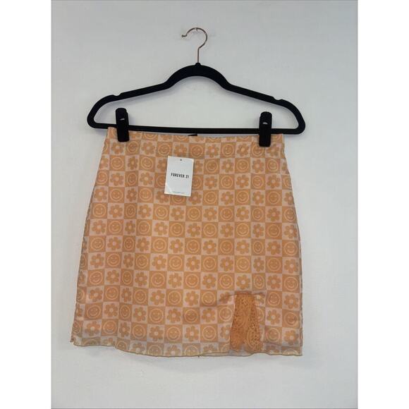 Forever 21 Dresses & Skirts - NWT Forever 21 Women's Skirt Orange Sz Lg Checkers smileys Boho Indie Spring Fun